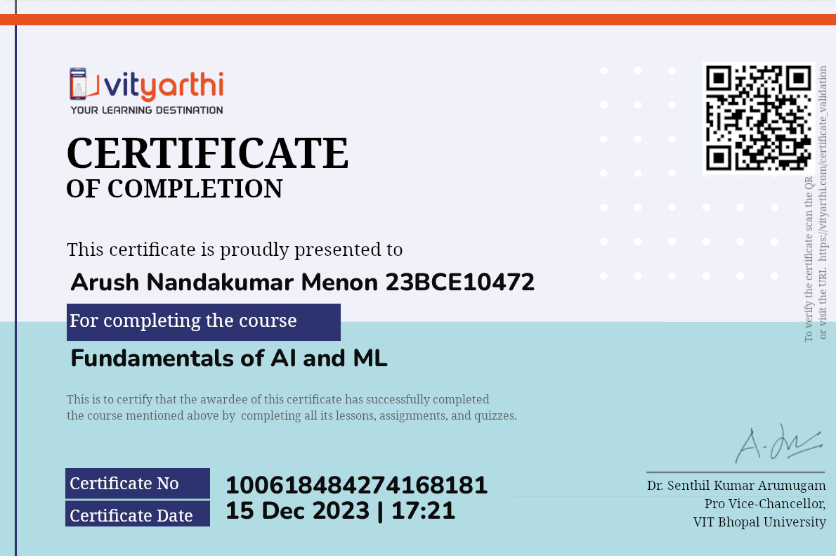 VITyarthi - Fundamentals of AI and ML